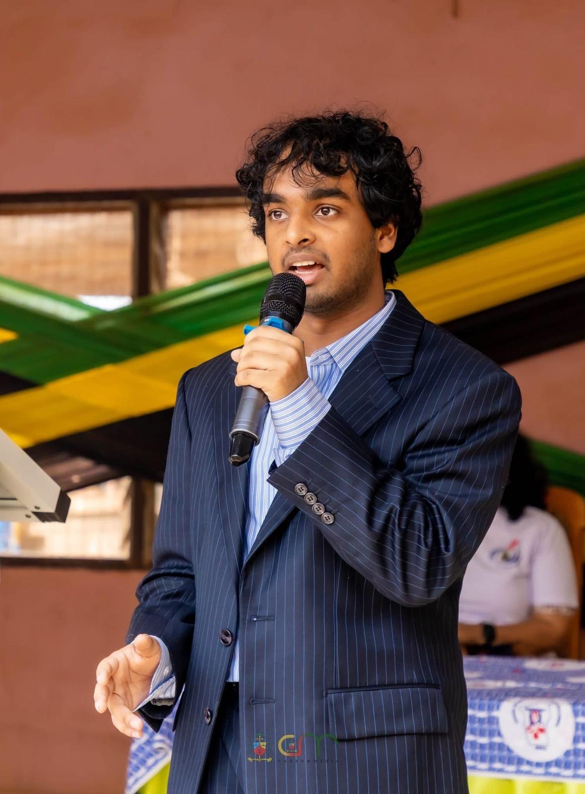 Nathan Francis speaking at the FutureBright community health screening in Abira, Ghana
